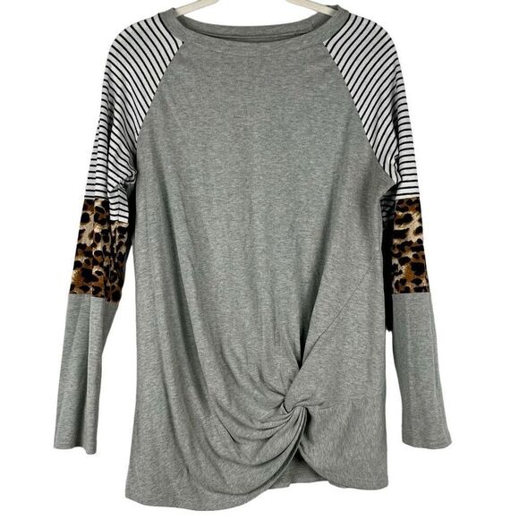 Women’s Long Sleeve Stripe Leopard T-shirt Large - Picture 1 of 11